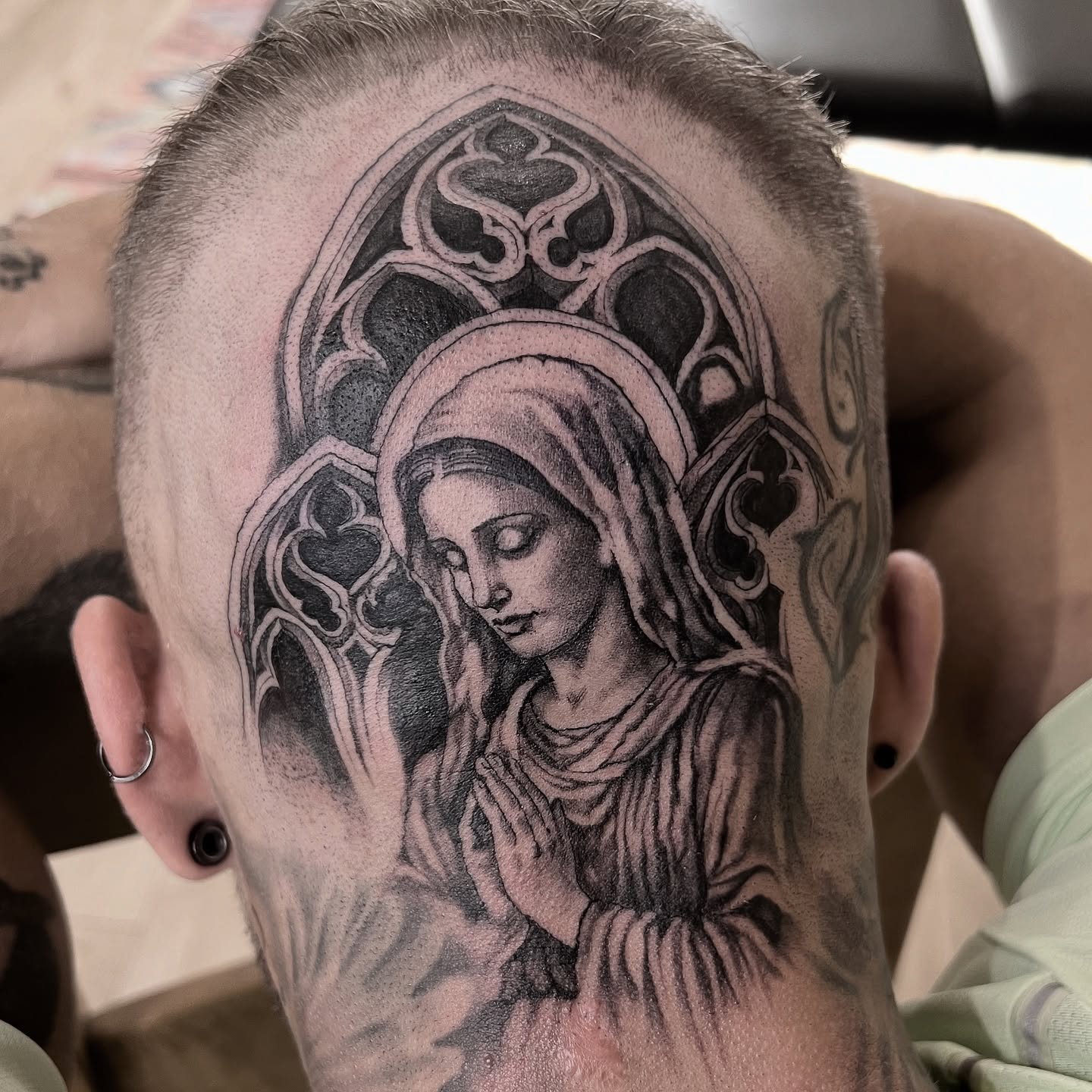 Thanks @keanerwhitby this was a lot of fun to do. #head #tattoo #headtattoo #mary #mothermary