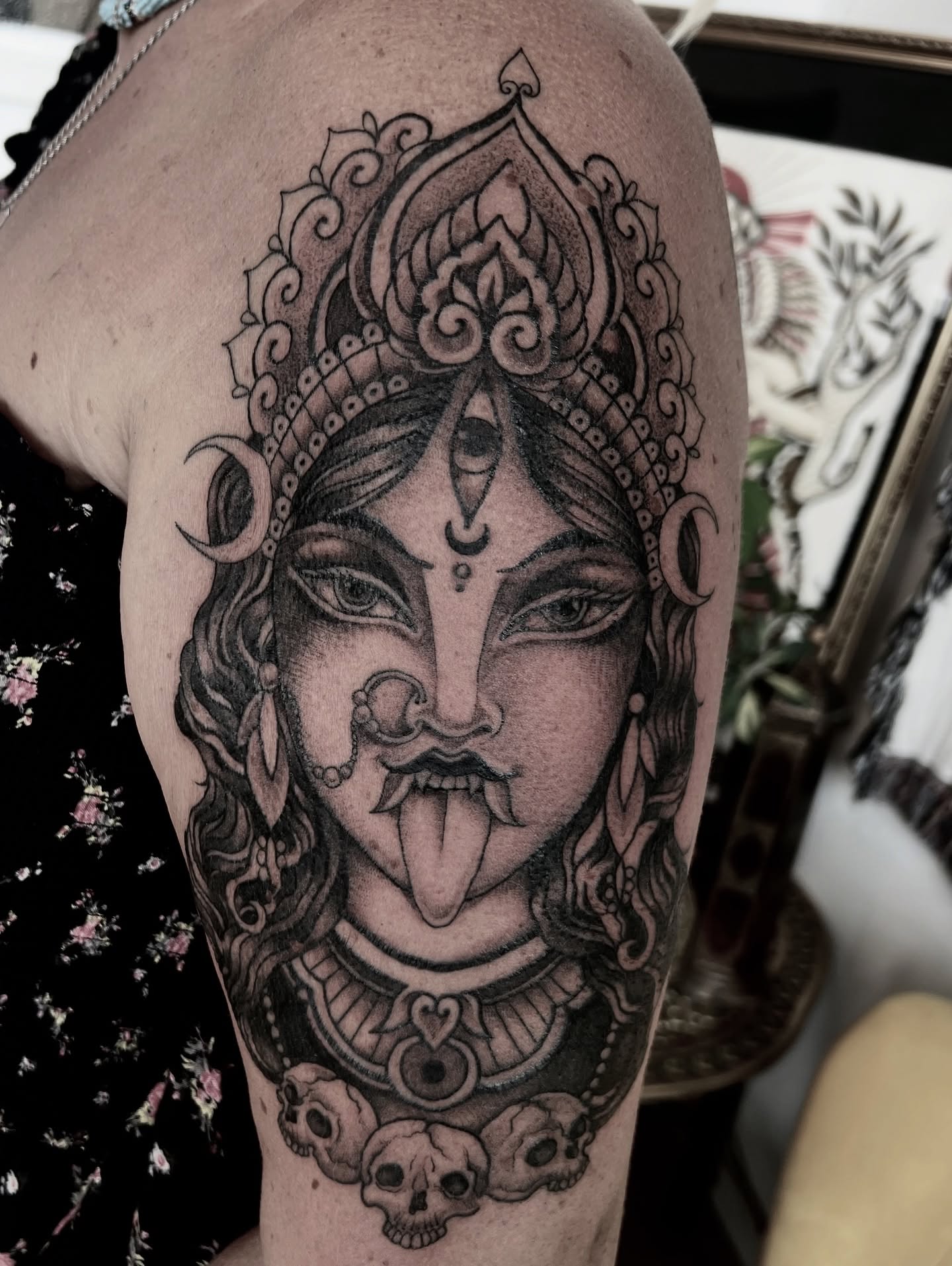 Hindu goddess Kali. Outline already healed. Done by @joshwilding Thanks to Emma for choosing this. #hindu #kali #tattoo