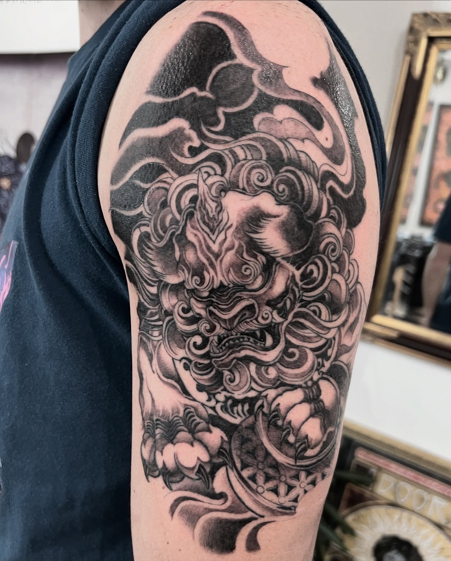 Working on a sleeve for @mojzesz13 thanks for starting this project really excited to do some more on this. The theme is Japanese inspired imagery with a modern twist in the composition and shading techniques. This is a style I really enjoy to do and have completed a few sleeves like this in 2024. Always available to do more projects like this. Drop me a message if it’s something you’d like. @joshwilding #sleeve #sleevetattoo #blackandgrey #blackandgreytattoo #japanese #japanesetattoo