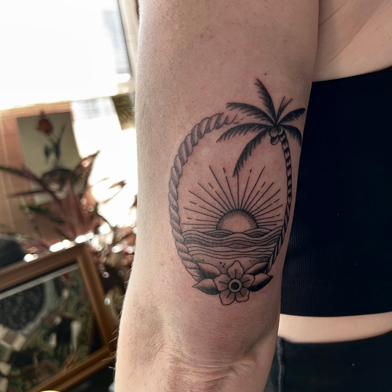 Sea scape fine line traditional by @hoppy.tats DM for more like this. #fineline #finelinetattoo #traditional #sea #seaside #seascape #trad #tradition