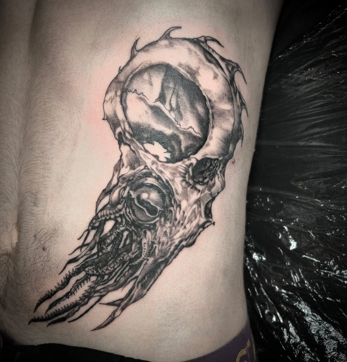 Customers own design. Thanks @st.cordell Enjoyed turning your drawing into tattoo. #skull #blackandgrey #newtattoo #tattooideas #realismtattoo #finelinetattoo