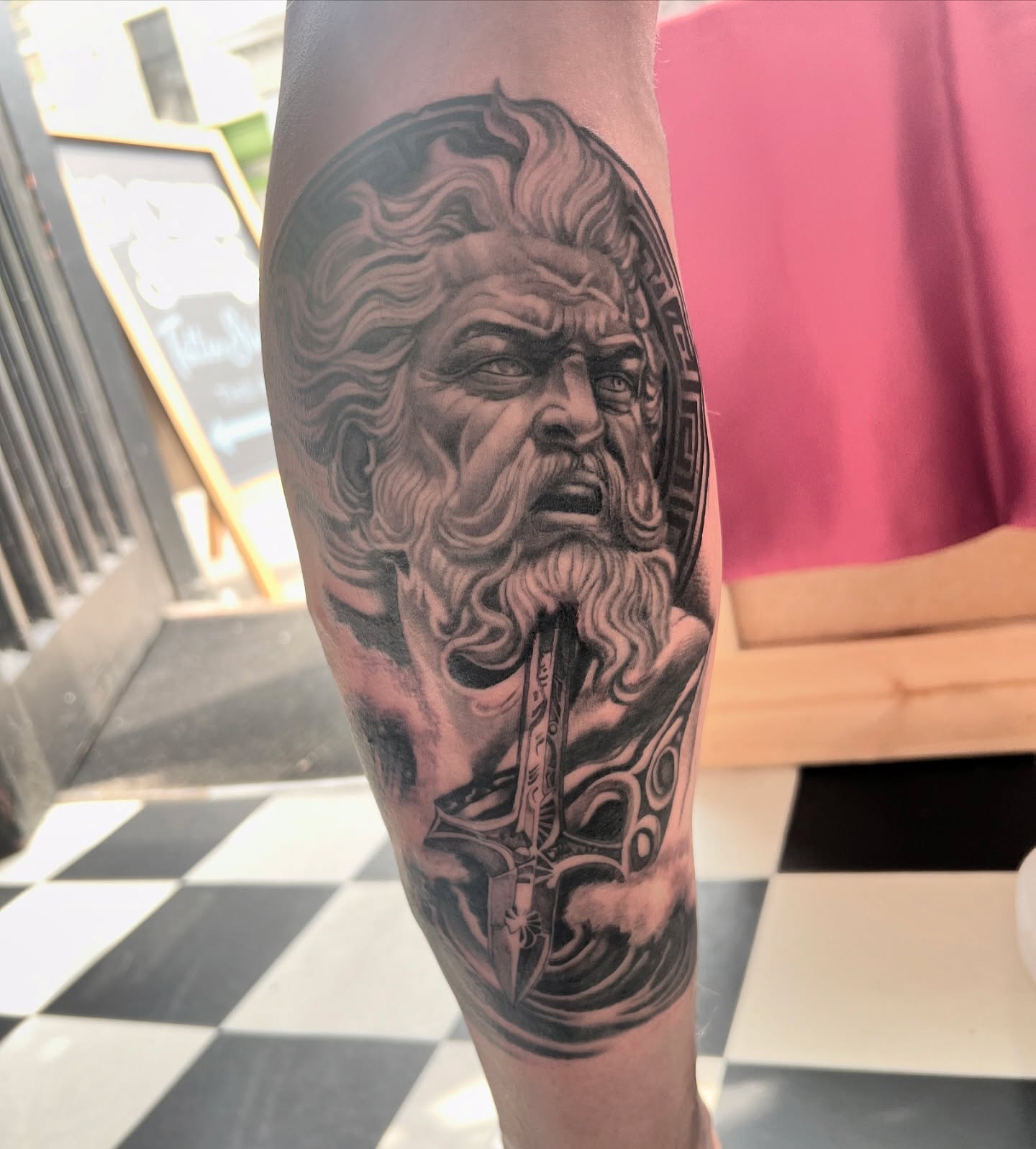 Part of an ongoing leg sleeve. Thanks David. #greek #greekgods #gods #leg #legsleevetattoo #legsleeve #newtattoo #blackandgreytattoo