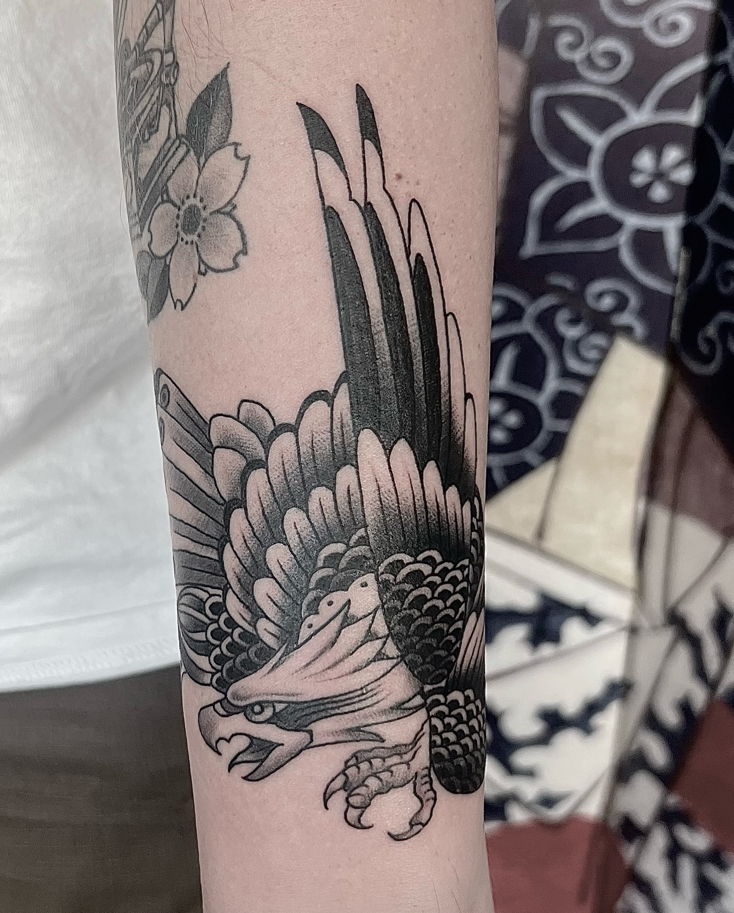 First few pieces on a traditional sleeve. I love tattooing in this style, it’s timeless, tough, and holds forever. #traditional #trad #oldschool #oldschooltattoo #blacktattoo #blacktattooart