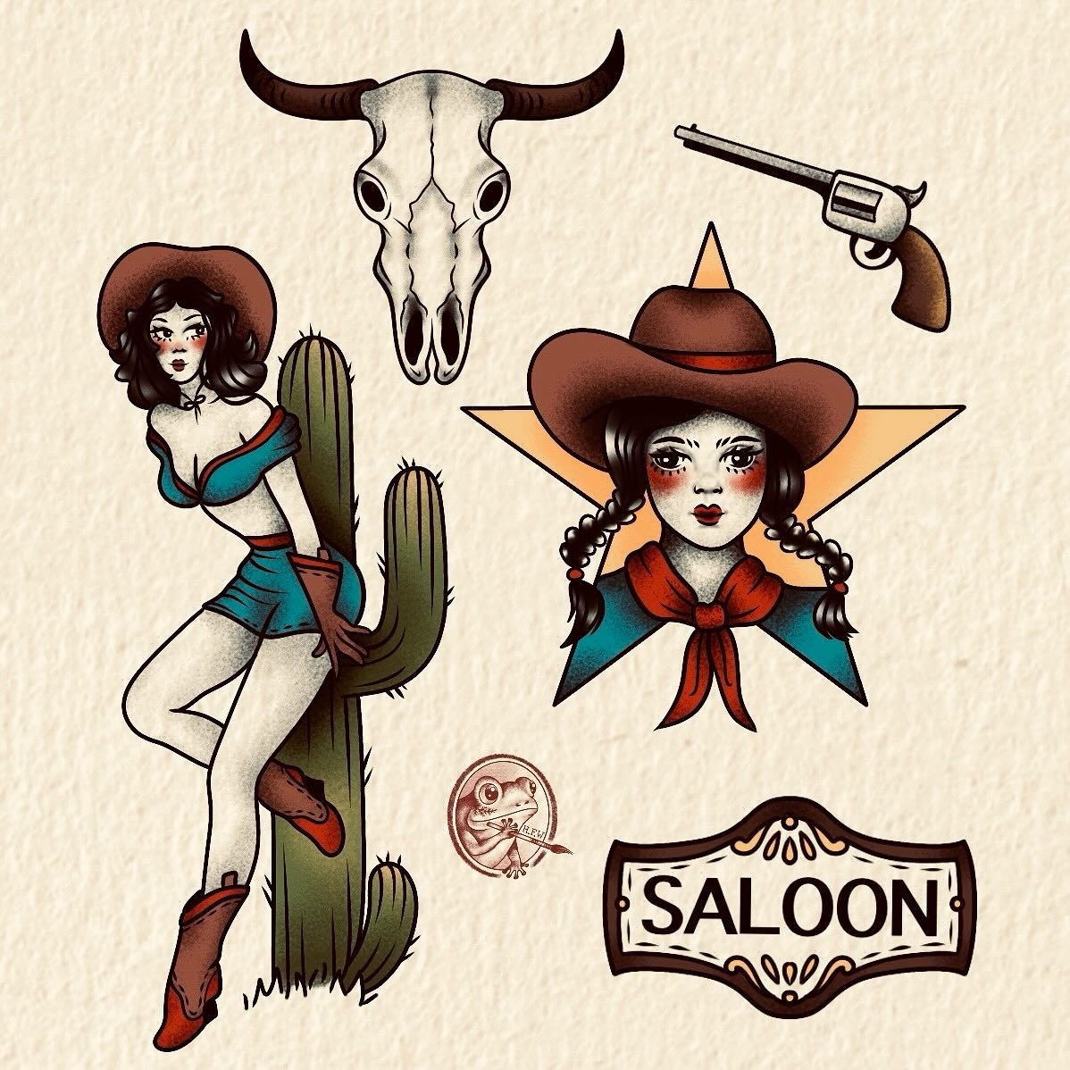 @lollihops.tattoo is offering some deals on this flash. Junior artist rates from £80 please message for availability and more information. #flash #flashtattoo #traditional #traditional #cowboy #cowgirl #oldschool #inked #inspiration #tats