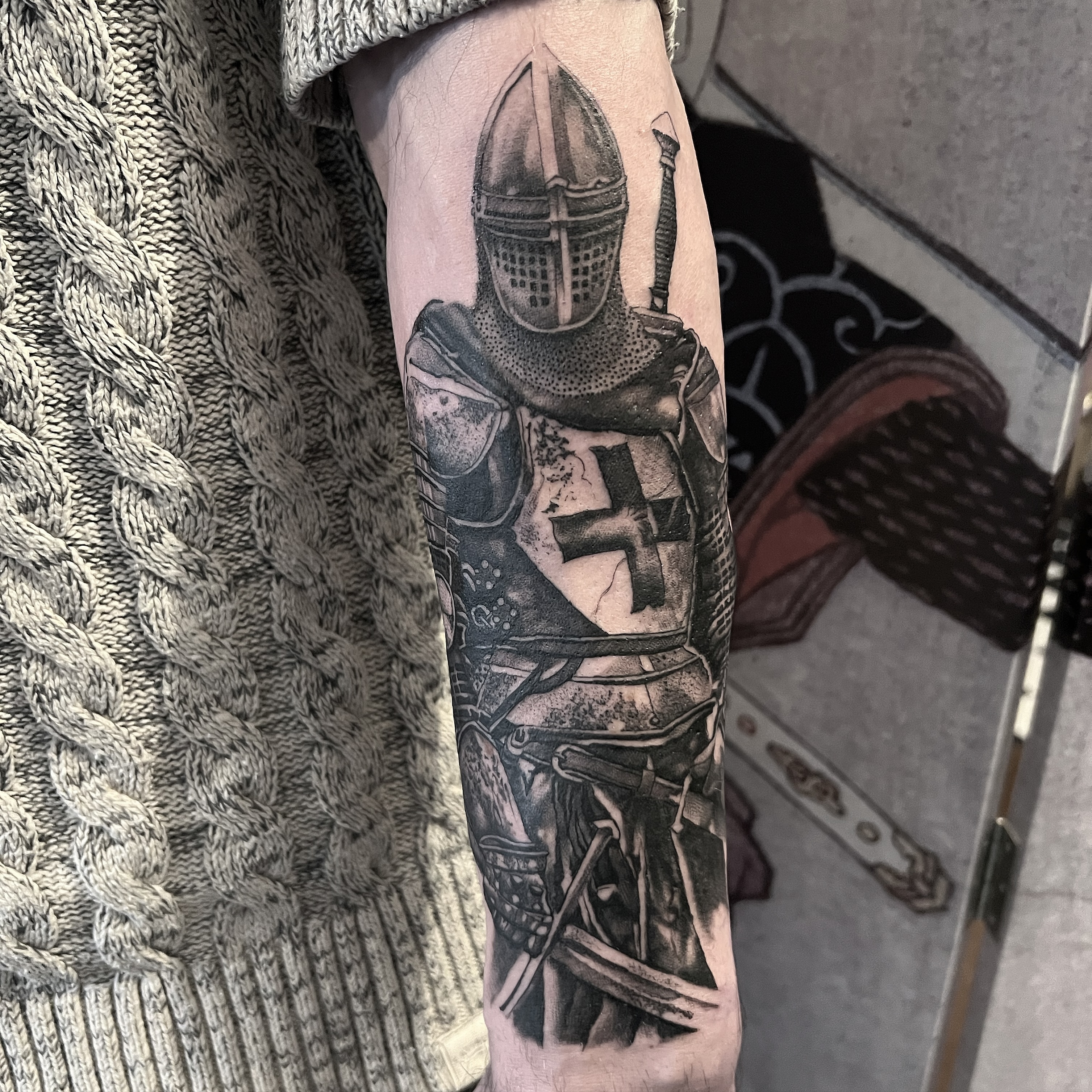 Made this Knights Templar for Matt yesterday. This will be part of a black and grey sleeve. #templar #templarknight #knights #blackandgreysleeve #blackandgreytattoo #sleeve #sleevetattoo #tattooideas