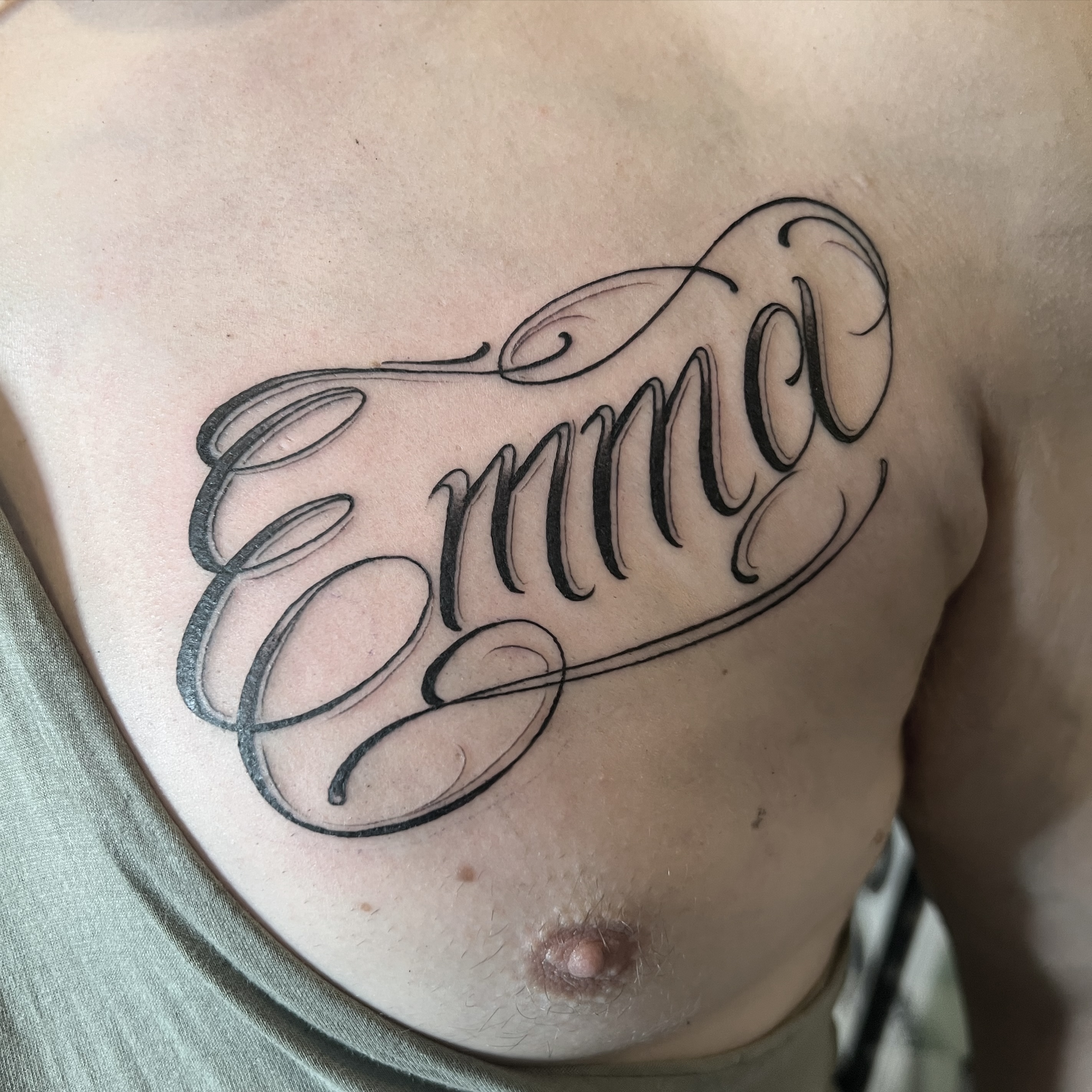 Freehand lettering from yesterday. I was asked to draw this in a simplified style so I toned down the flourishes and drop shadow. Thanks Rob. #lettering #letters #script #scripttattoo #tattooideas #lines #instagram #male #maletattoos